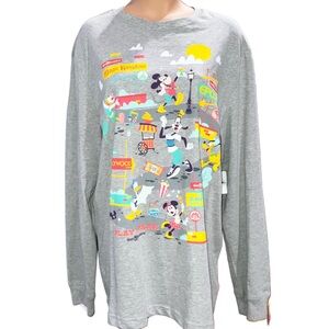 Walt Disney World Play In the Park Mickey 4 Parks Gray Long Sleeve Shirt Adult L